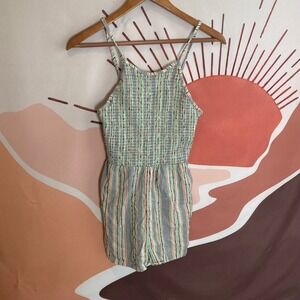 ANGIE Striped Smocked Bodice Halter Romper Shorts Girls Size M Artsy Color